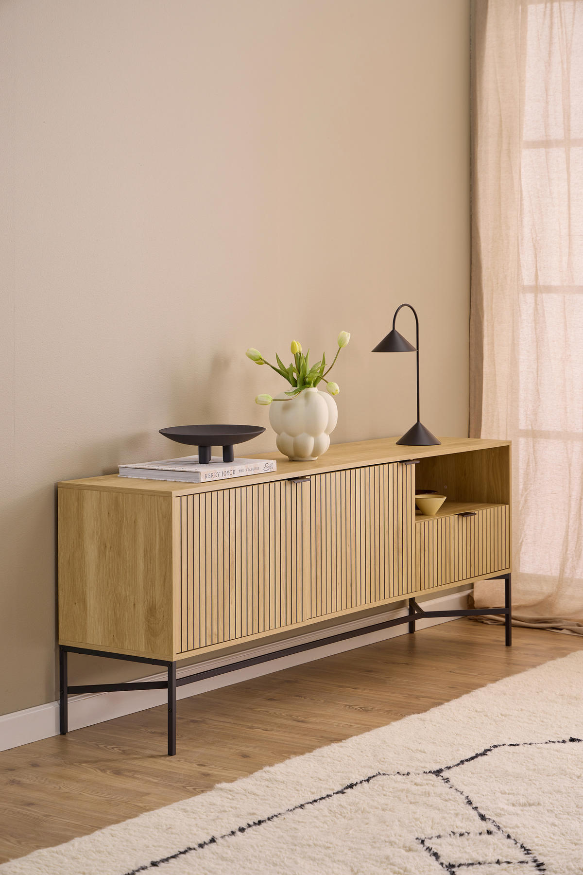 NIZKA OMARICA črna, barve hrasta  - črna/barve hrasta, Design, kovina/leseni material (180/70/40cm) - Livetastic
