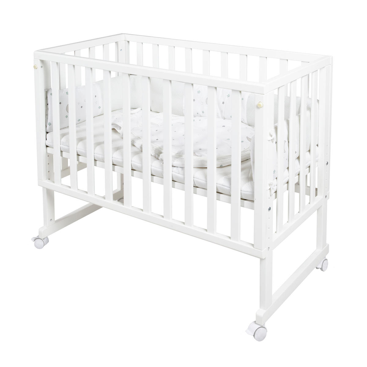 BEISTELLBETT Stubenbett 3 in 1 Sternenzauber  - Hellgrau/Weiß, Basics, Holzwerkstoff/Textil (49,5/85,5/90cm) - Roba