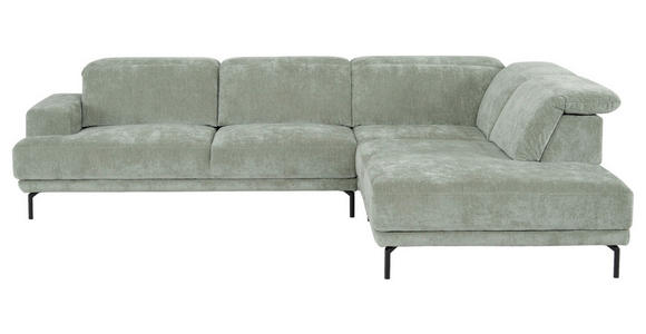 ECKSOFA Mintgrün Chenille Kopfteilverstellung, Sitztiefenverstellung  - Schwarz/Mintgrün, Design, Textil/Metall (307/243cm) - Xora