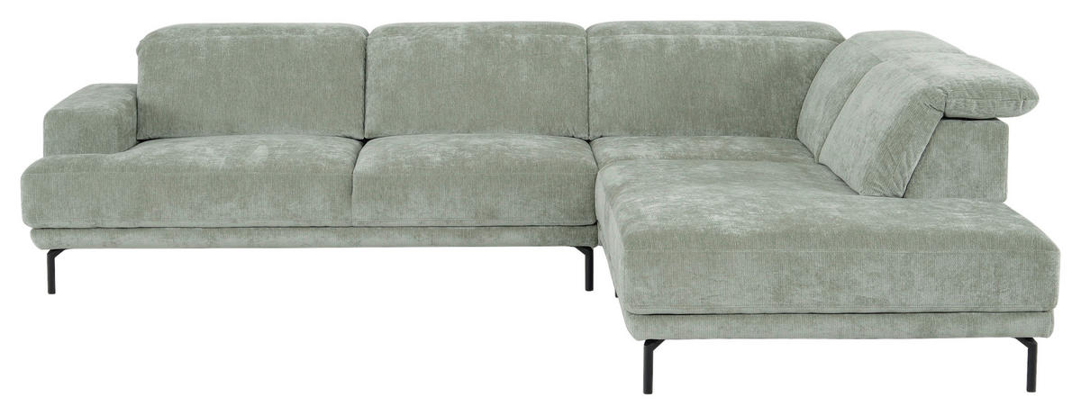ECKSOFA Mintgrün Chenille Kopfteilverstellung, Sitztiefenverstellung  - Schwarz/Mintgrün, Design, Textil/Metall (307/243cm) - Xora