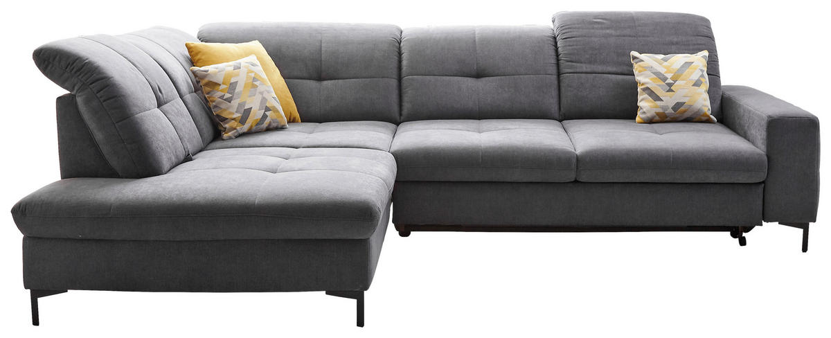 ECKSOFA in Chenille Grau  240/308 cm  - Schwarz/Grau, Design, Textil/Metall (240/308cm) - Xora