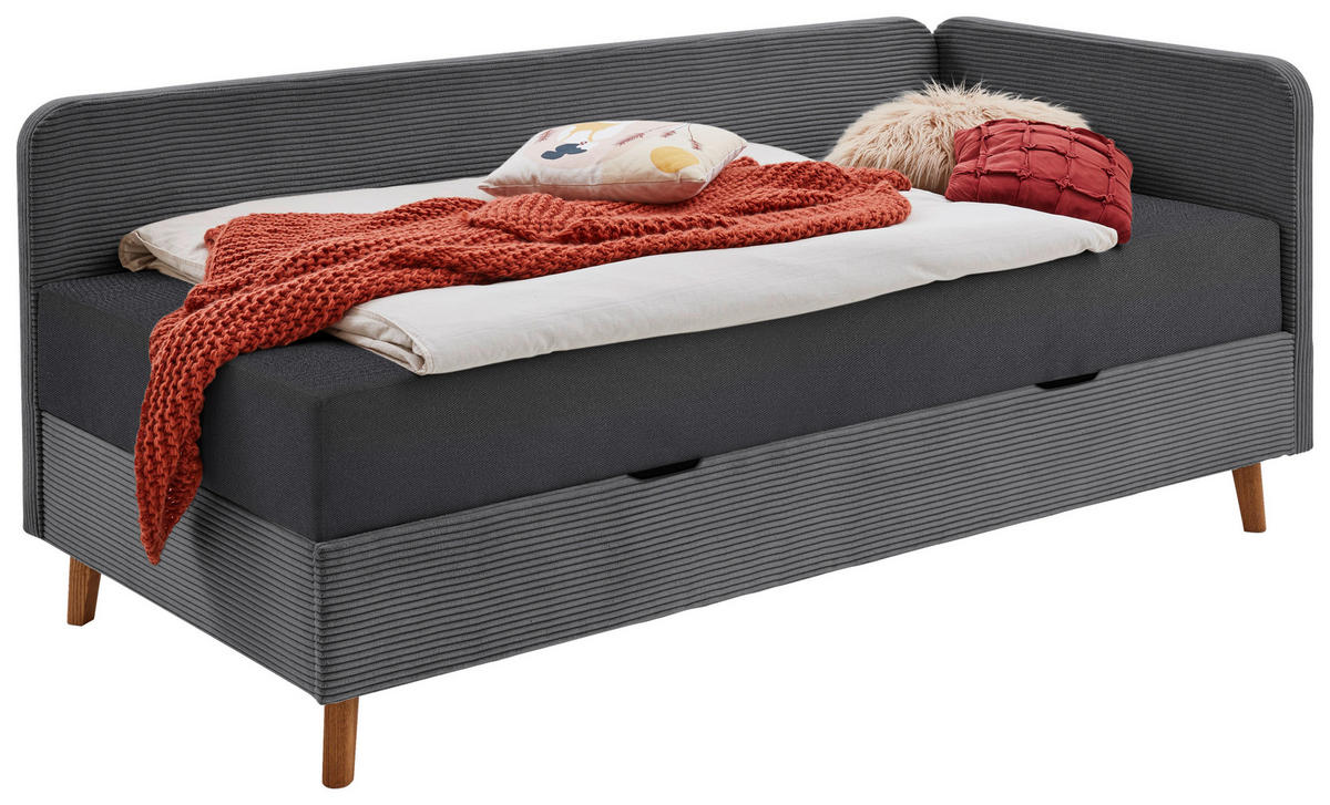 LIEGE Cord Grau  - Eichefarben/Grau, Design, Holz/Textil (90/200cm) - home24