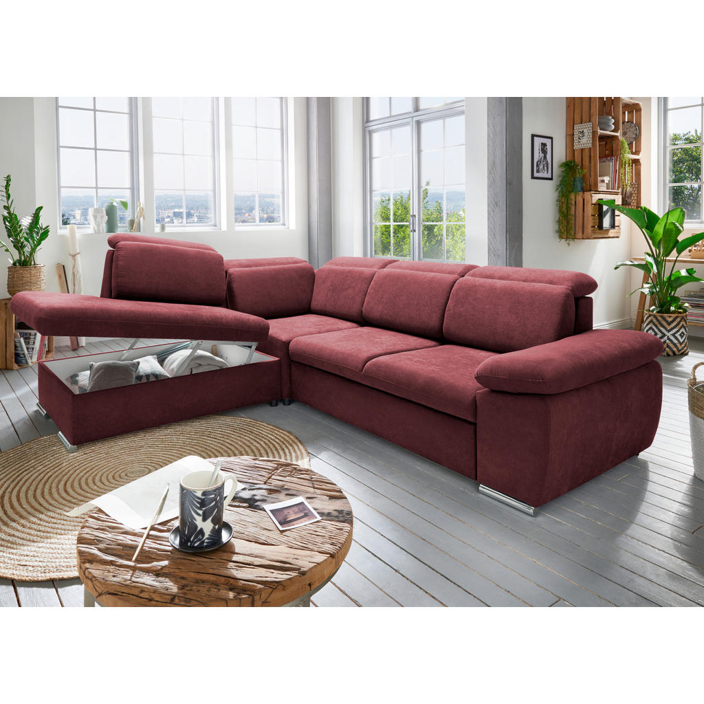 Thumbnail - Livetastic Ecksofa, Bordeaux, Textil, Uni, 5-Sitzer, Ottomane links, 283x228 cm, seitenverkehrt erhältlich, Schlafen auf...