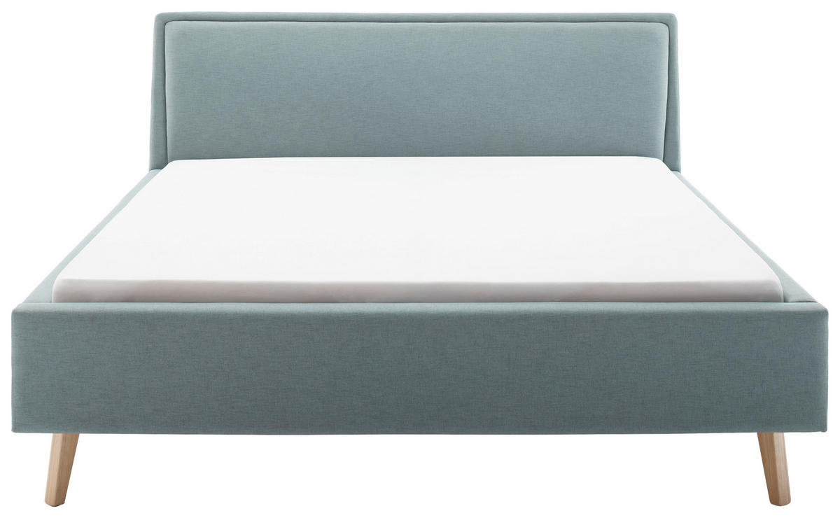 POLSTERBETT Hellblau 160/200 cm  - Eschefarben/Hellblau, KONVENTIONELL, Holz/Textil (160/200cm) - Livetastic