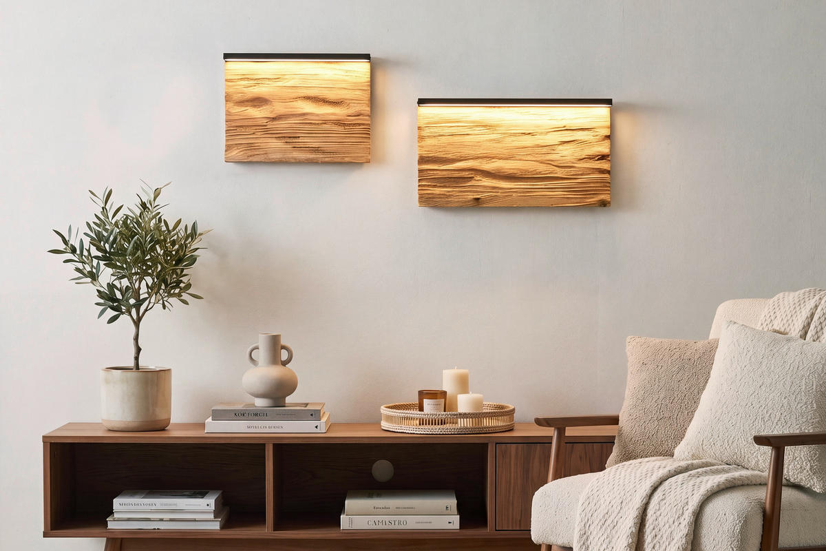LED-WANDLEUCHTE KALEA 20/7,5/15 cm   - Schwarz/Kieferfarben, Natur, Holz/Metall (20/7,5/15cm) - Trio Leuchten