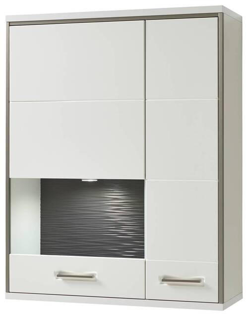 ZÁVĚSNÁ VITRÍNA, šedá, barvy stříbra, bílá, vysoce lesklá bílá, 94/120/38 cm - bílá/šedá, Design, kov/kompozitní dřevo (94/120/38cm) - Livetastic