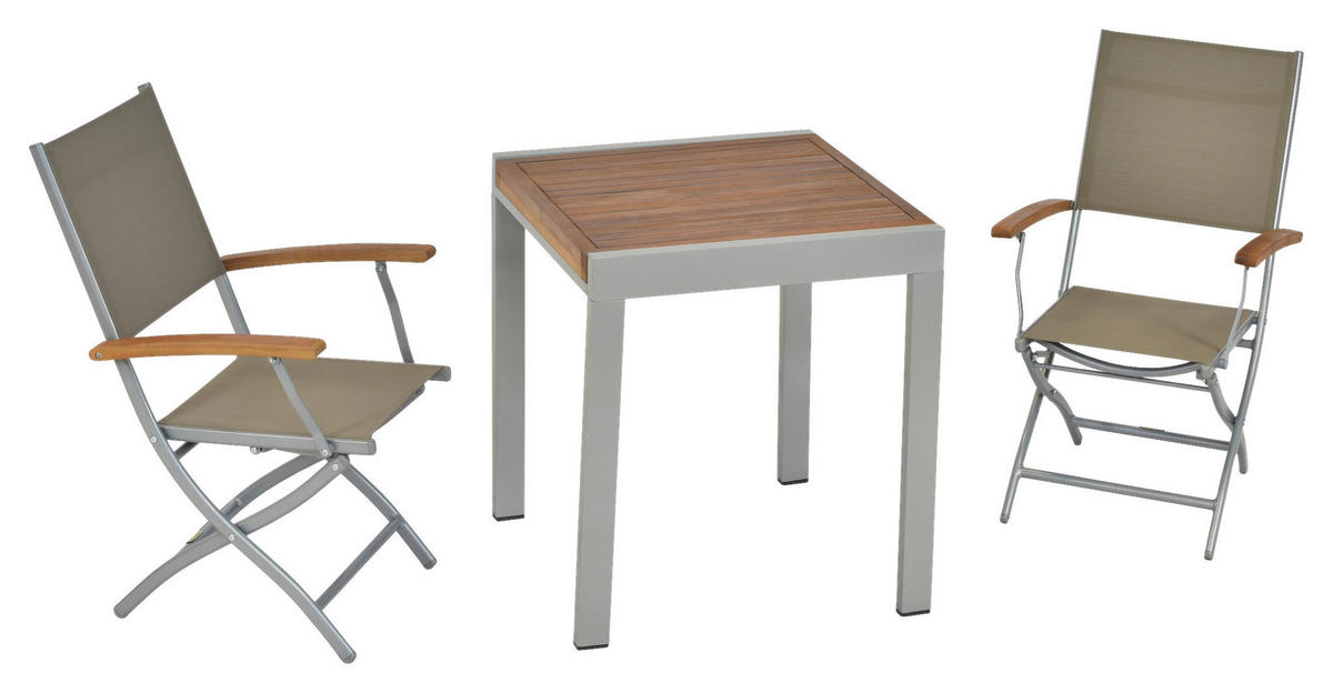 BALKONSET  - Beige/Silberfarben, MODERN, Holz/Kunststoff - Gardenson