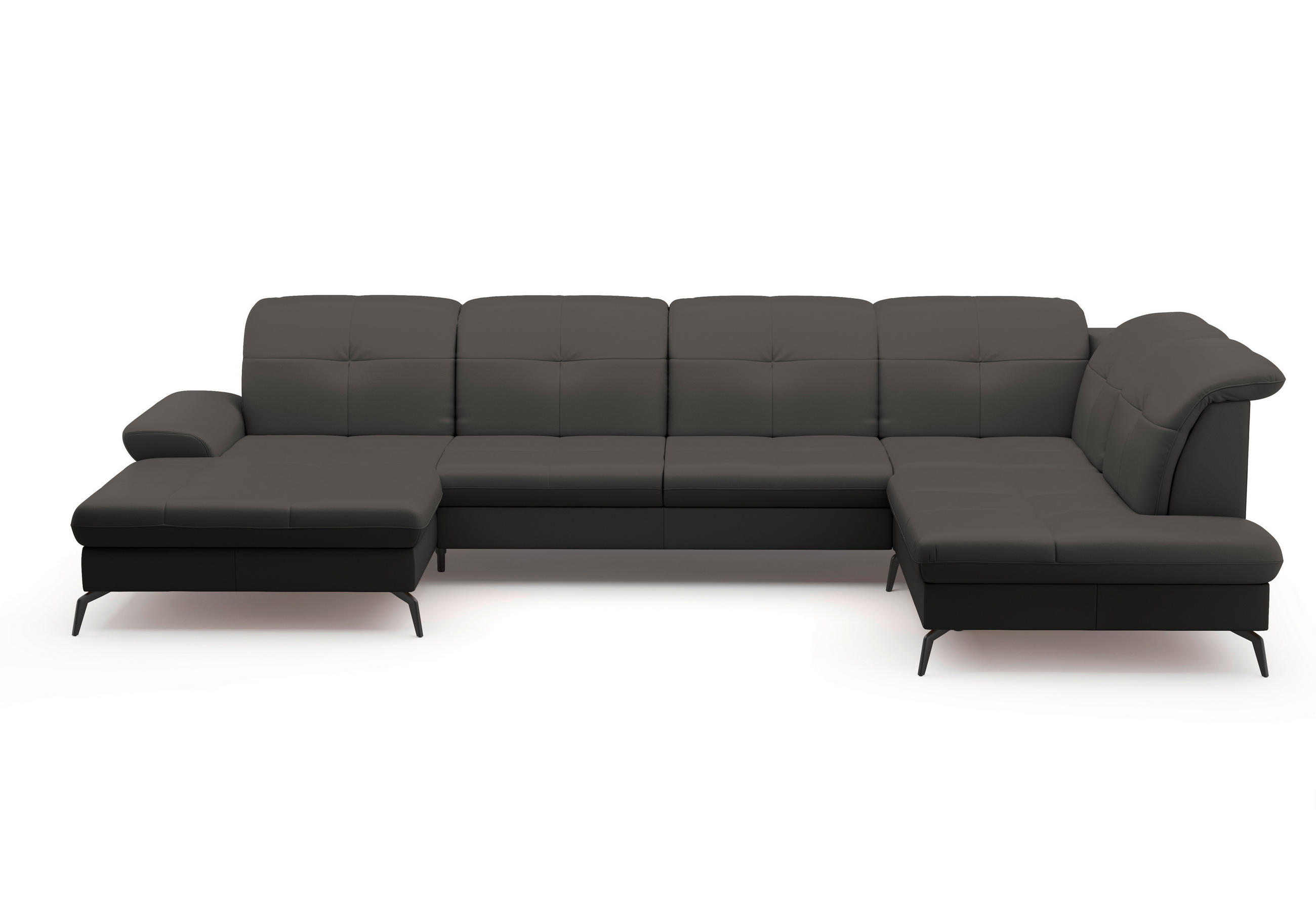 WOHNLANDSCHAFT in Echtleder Anthrazit - Anthrazit/Schwarz, Konventionell, Leder/Metall (185/357/231cm) - Sit & More