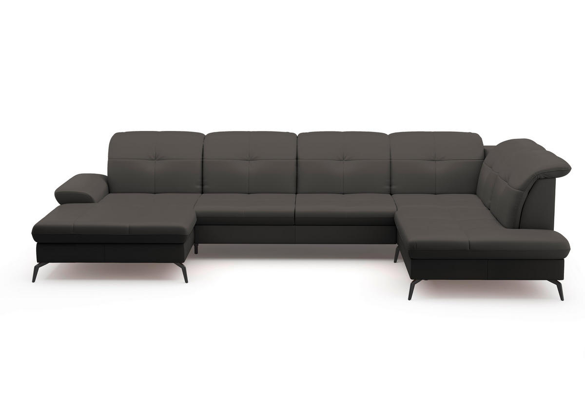 WOHNLANDSCHAFT in Echtleder Anthrazit  - Anthrazit/Schwarz, Konventionell, Leder/Metall (185/357/231cm) - Sit & More
