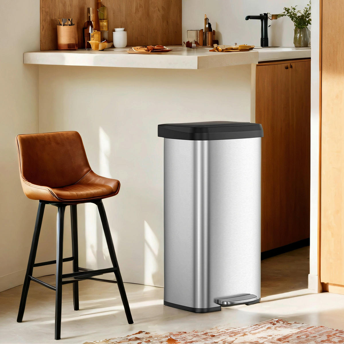 KÔŠ NA ODPADKY  68 l - čierna/strieborná, Basics, kov/plast (40,5/78/35cm)