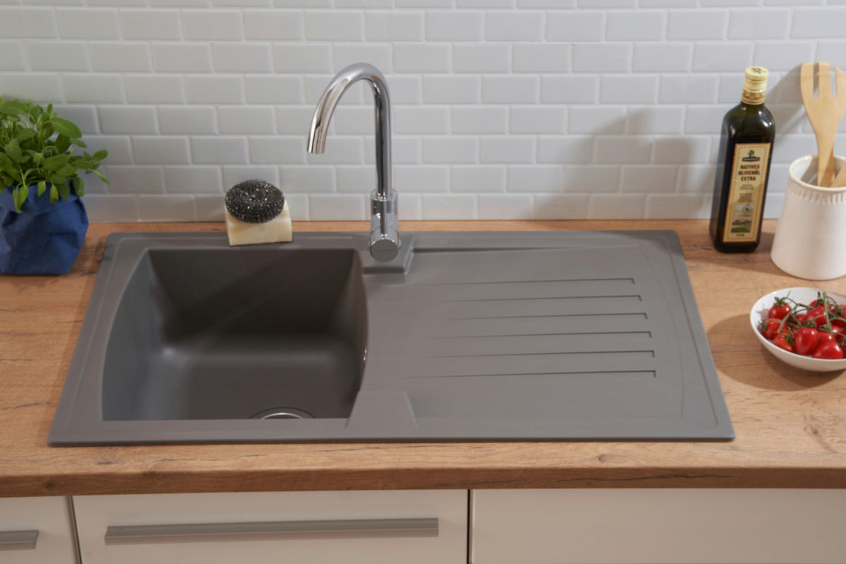 SPÜLE 1712BOSTON86X50G  - Grau, Trend, Glas/Kunststoff (86/20/50cm) - Respekta