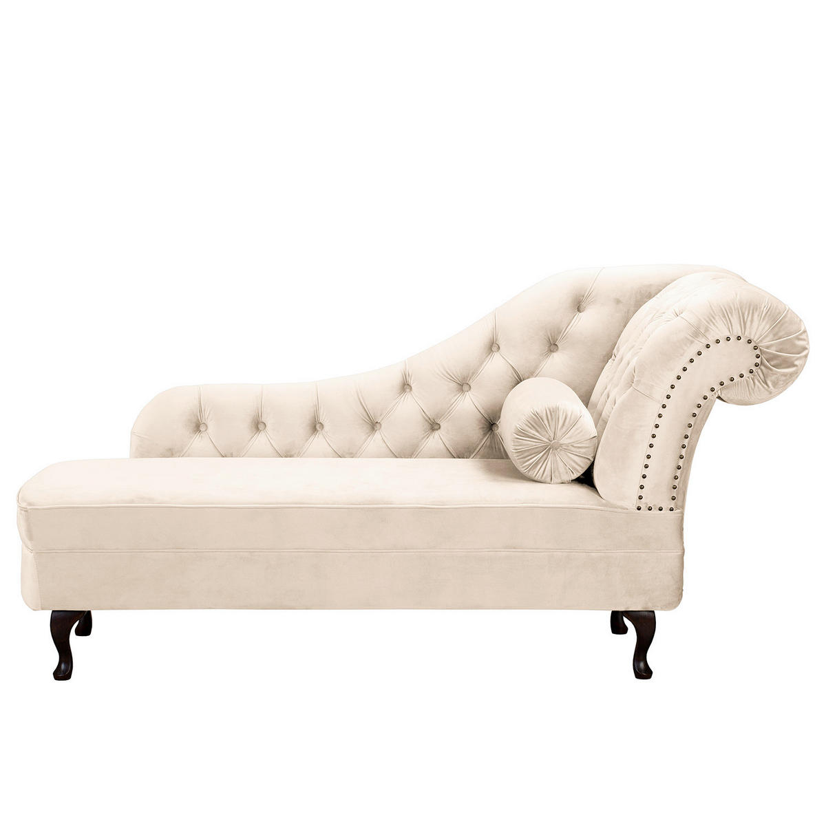 RÉCAMIERE Samt Creme  - Creme/Braun, Design, Holz/Textil (185/93/75cm) - Livetastic