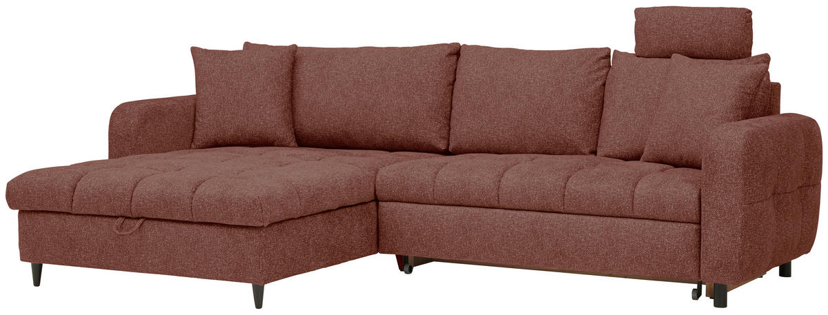 ECKSOFA inkl. Funktionen Rostfarben, Dunkelbraun Velours  - Rostfarben/Dunkelbraun, MODERN, Holz/Textil (282/184cm) - Lomoco