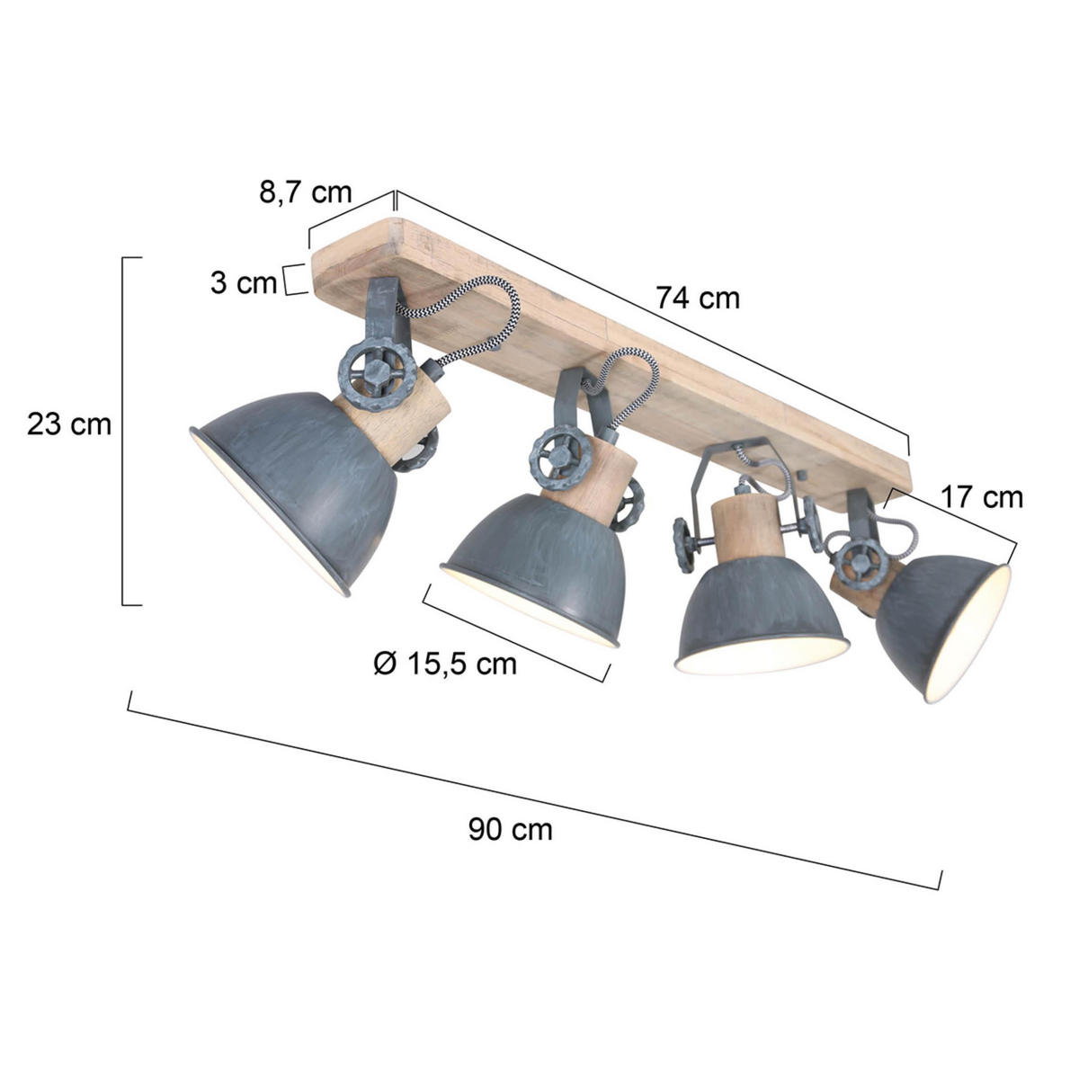 DECKENSPOTS - Grau, Trend, Holz/Metall (15/23/90cm)