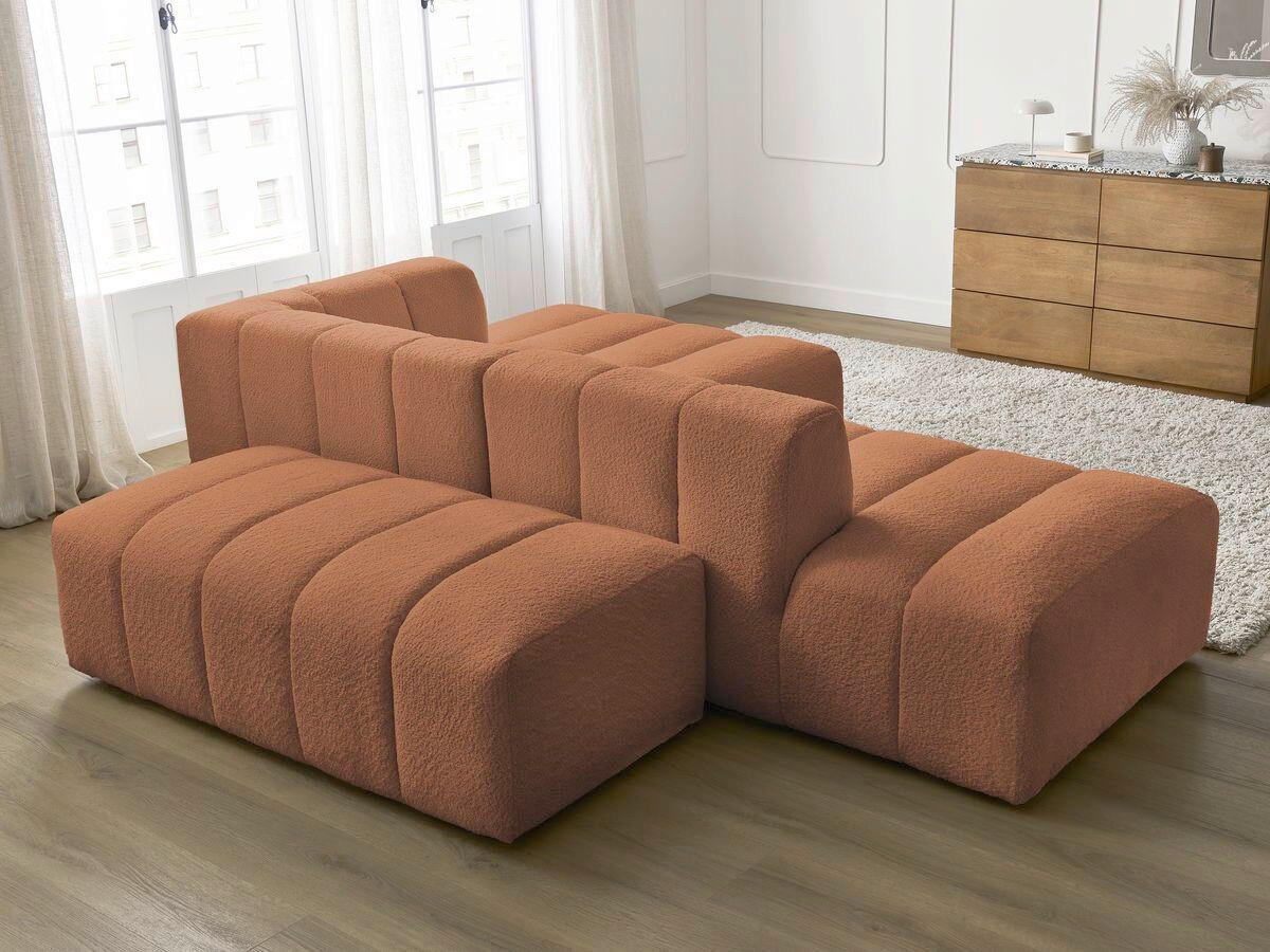 ECKSOFA Ottomane rechts  ANNECY Orange Bouclé  - Schwarz/Orange, MODERN, Kunststoff/Textil (262/170cm)