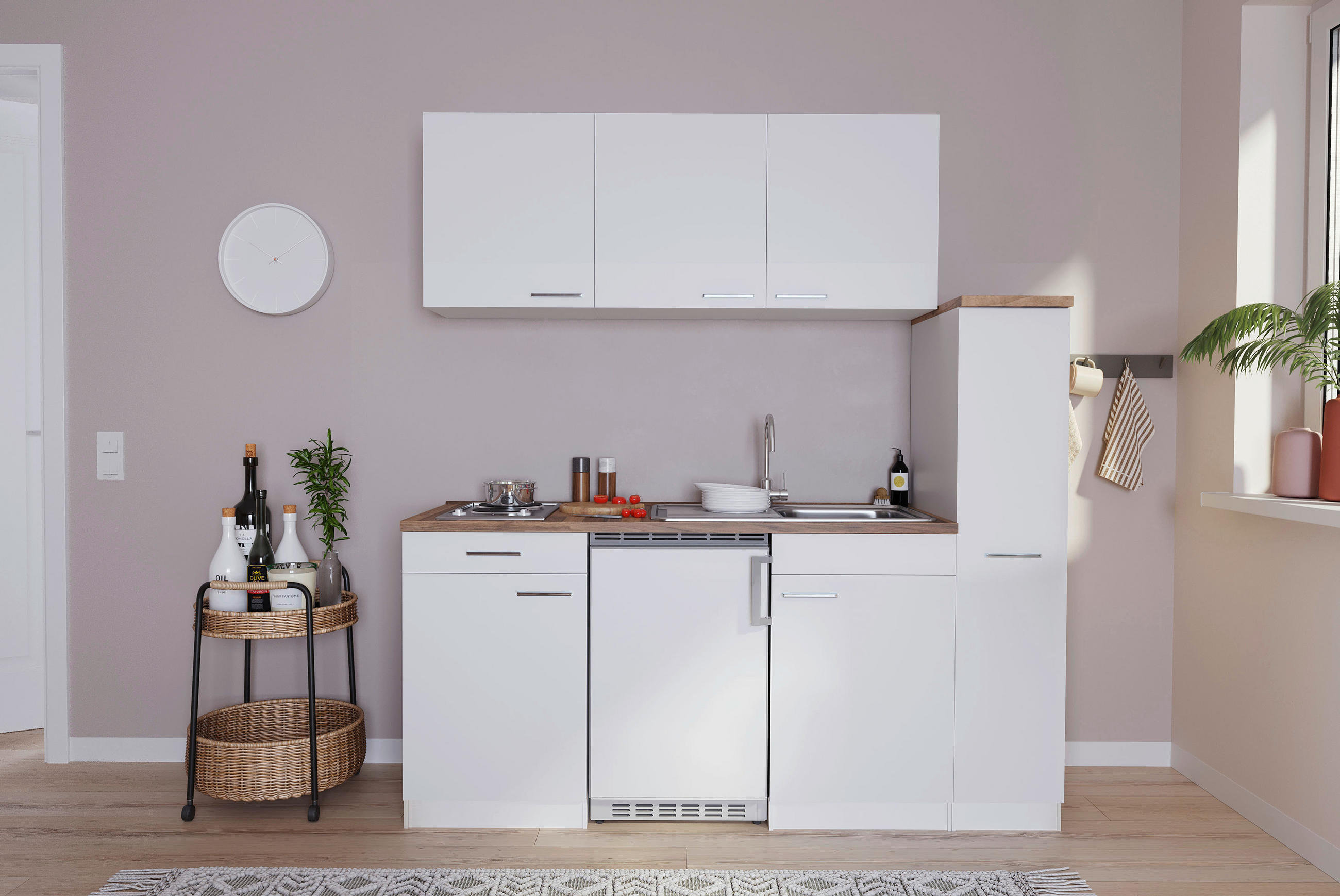 KÜCHENBLOCK 180 cm   Weiss  - Weiss/Nussbaumfarben, Basics, Holzwerkstoff/Kunststoff (180cm) - Respekta