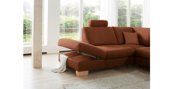 ECKSOFA in Mikrofaser Cognac  - Wildeiche/Cognac, KONVENTIONELL, Holz/Textil (236/286cm) - Voleo