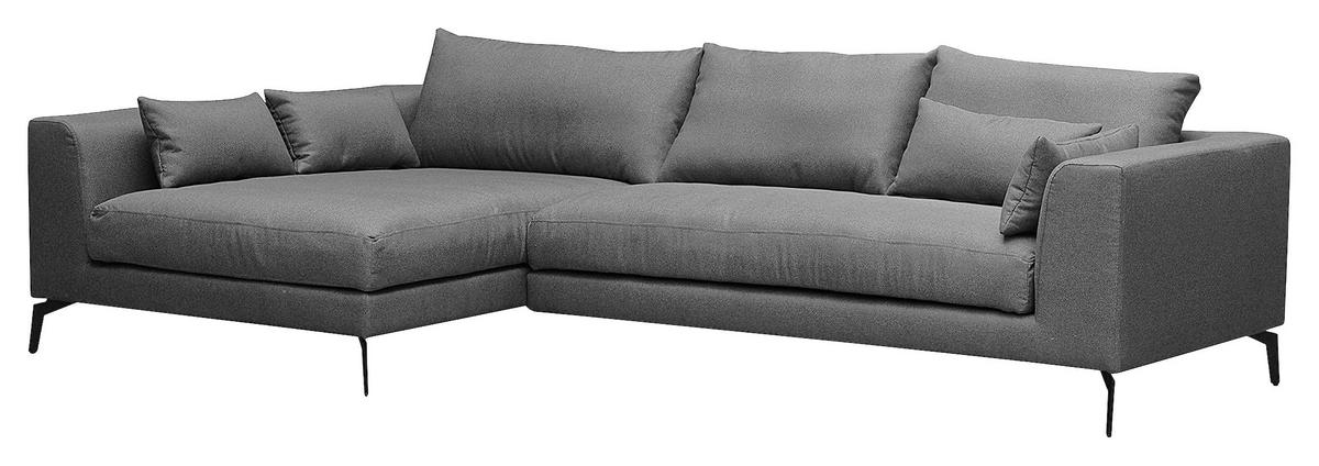 ECKSOFA Dunkelgrau Flachgewebe  - Dunkelgrau/Schwarz, Design, Textil/Metall (172/313cm) - Livetastic