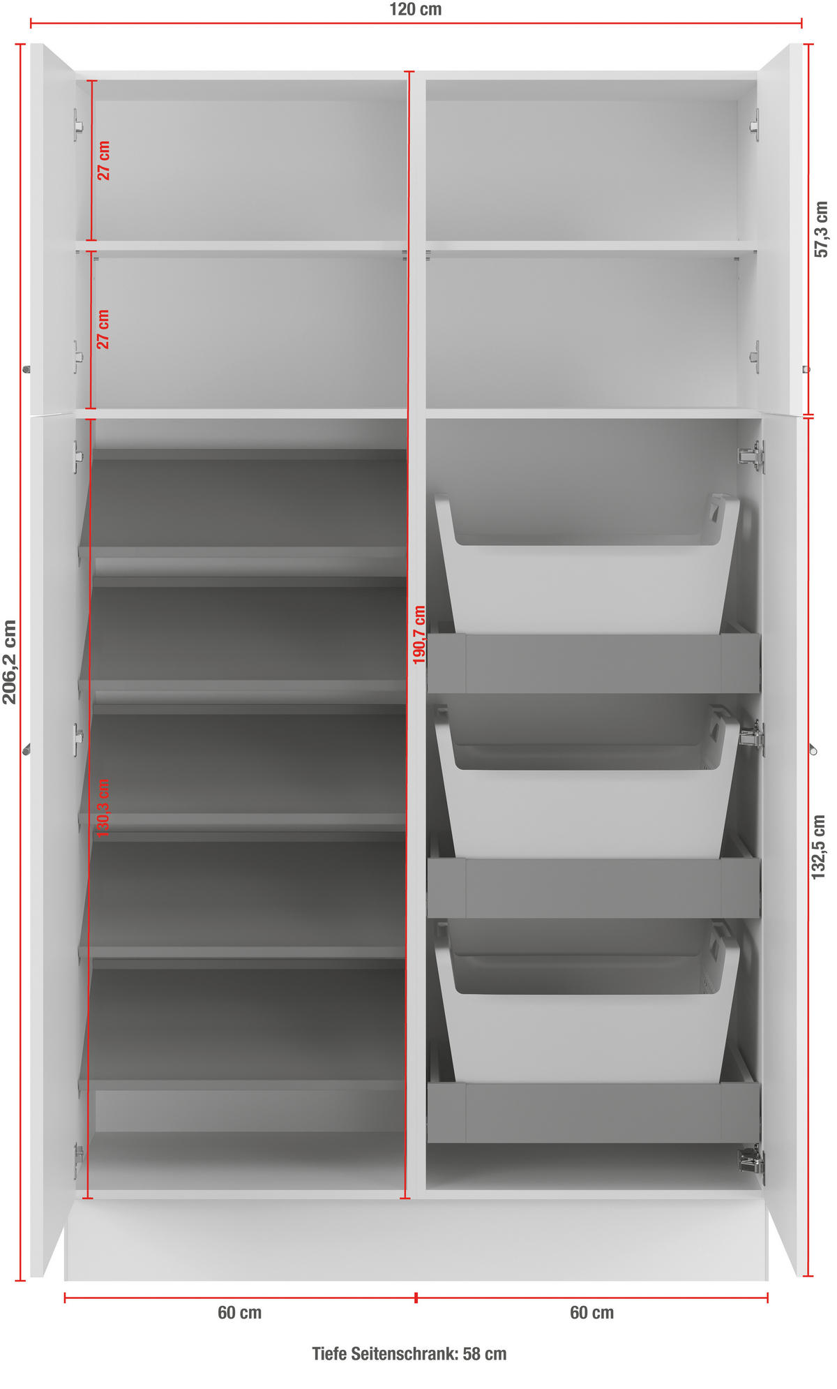 WÄSCHESCHRANK 120/206,2/58 cm  in Eichefarben, Salbeigrün  - Salbeigrün/Eichefarben, Basics, Holzwerkstoff/Metall (120/206,2/58cm) - Impuls