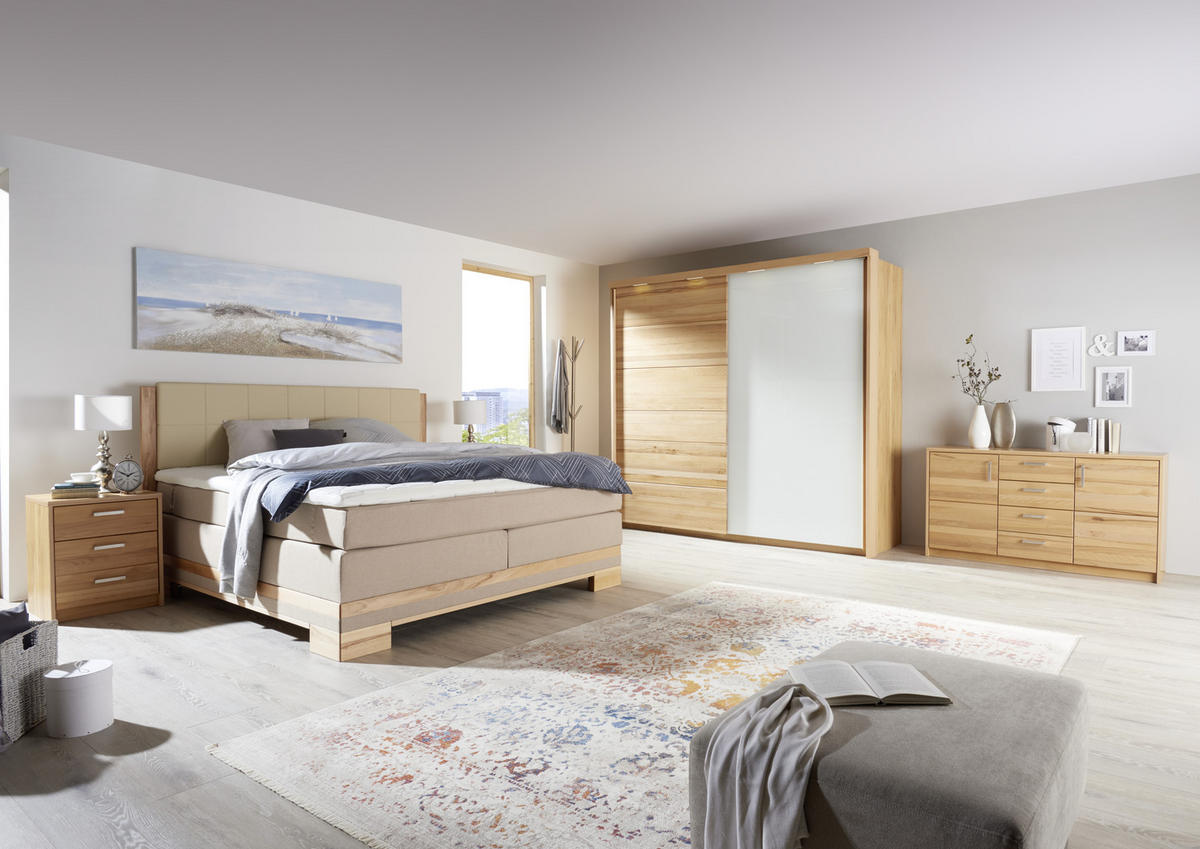 BOXSPRINGBETT 180/200 cm  in Buchefarben, Beige  - Beige/Buchefarben, Natur, Holz/Textil (180/200cm) - Linea Natura