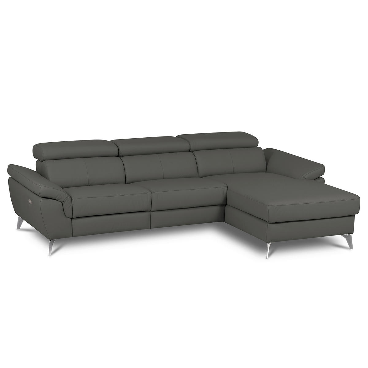 ECKSOFA Lederlook Echtleder Anthrazit  - Chromfarben/Anthrazit, Design, Leder/Textil (252/179cm) - Livetastic