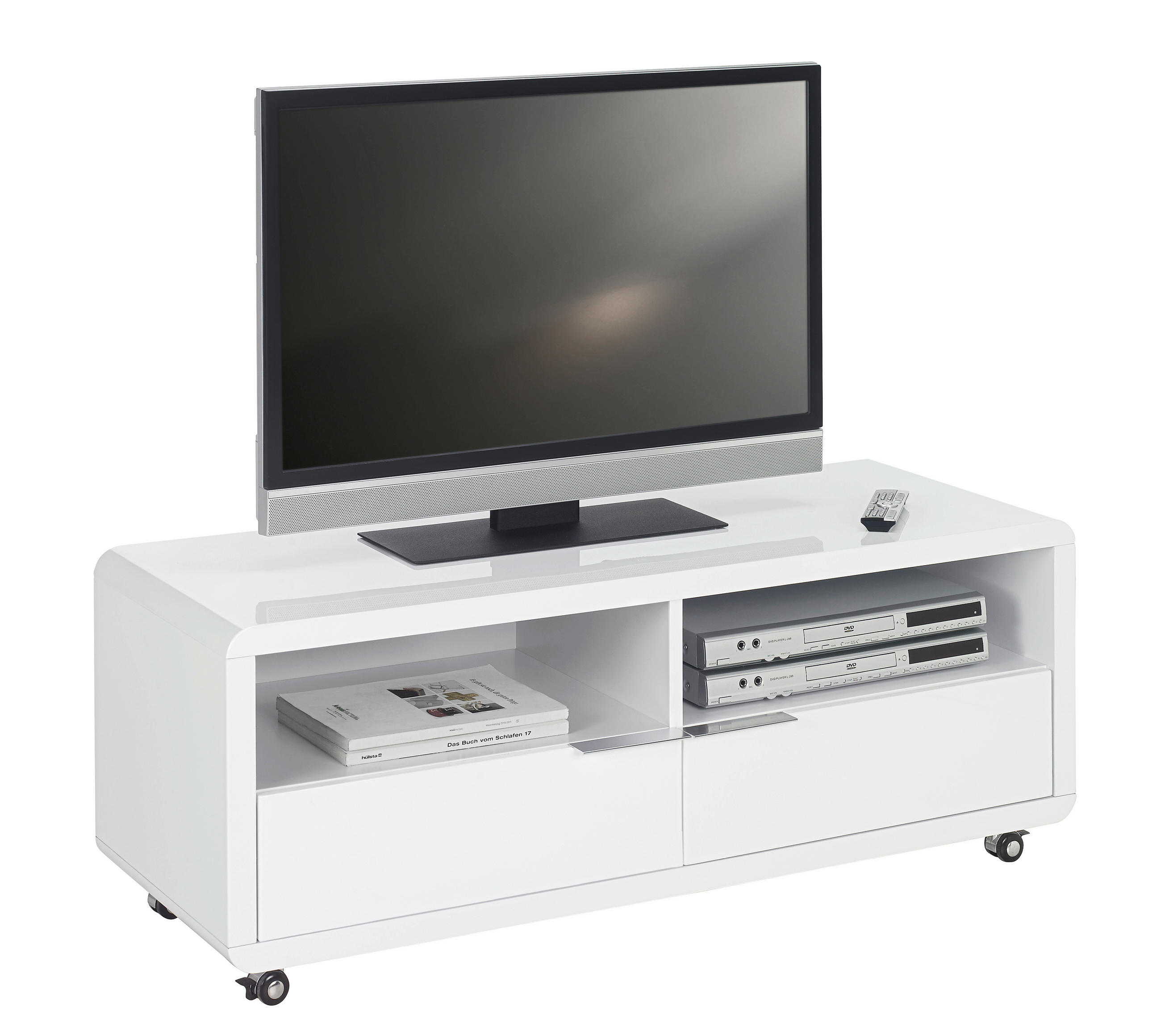 TV-ELEMENT - Chromfarben/Weiß Hochglanz, Design, Holzwerkstoff/Kunststoff (120/46/45cm) - Xora