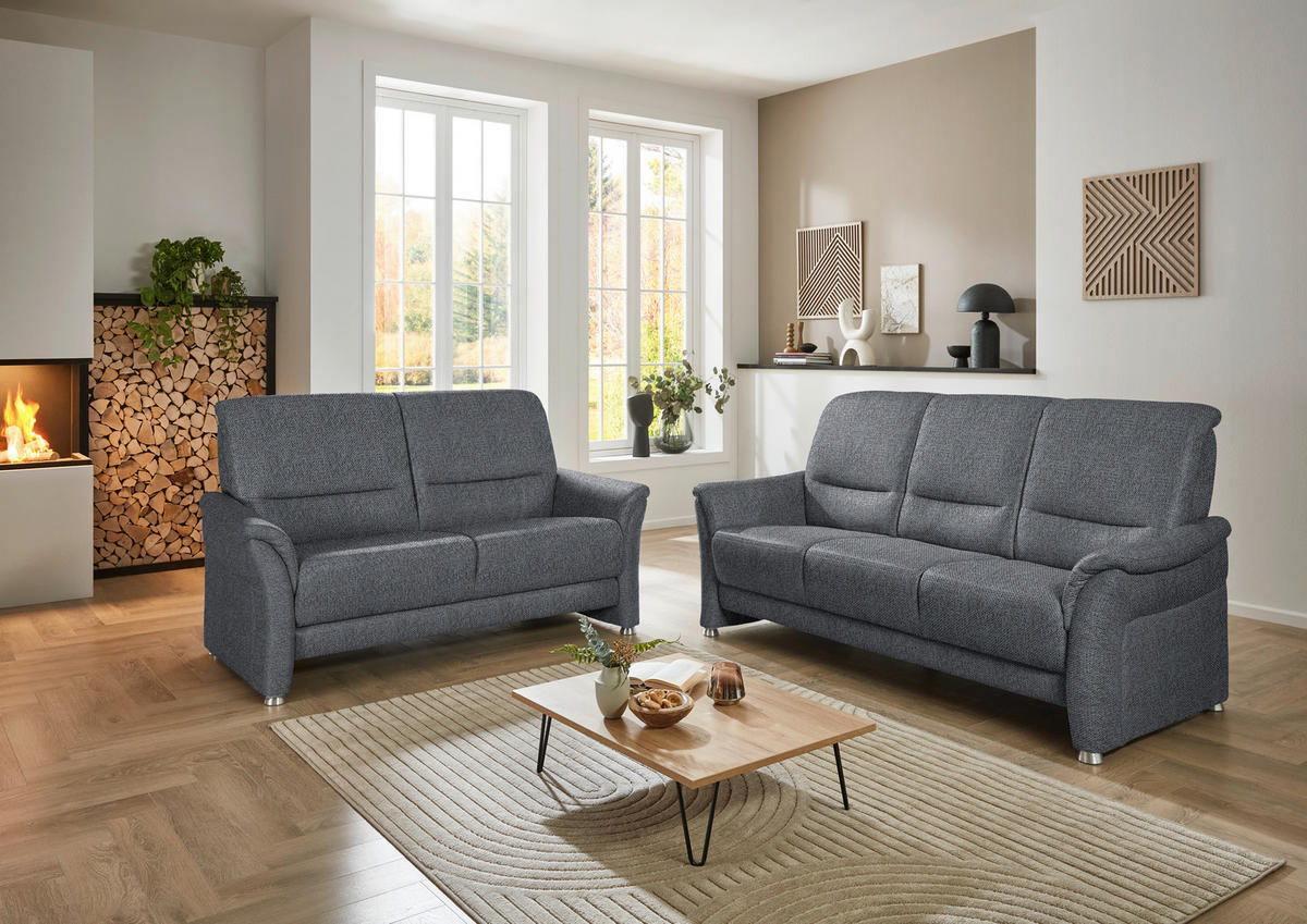 2,5-SITZER Flachgewebe Anthrazit  - Anthrazit/Alufarben, Konventionell, Textil/Metall (172/96/93cm) - Beldomo Premium