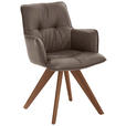 ARMLEHNSTUHL drehbar  inklusive Armlehnen, Gestellauswahl, Sitzfläche 180° drehbar, automatische Rückholfunktion  Echtleder  - Schlammfarben/Nussbaumfarben, Design, Leder/Holz (59/89/63cm) - Dieter Knoll