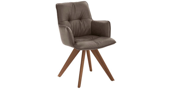 ARMLEHNSTUHL drehbar  inklusive Armlehnen, Gestellauswahl, Sitzfläche 180° drehbar, automatische Rückholfunktion  Echtleder  - Schlammfarben/Nussbaumfarben, Design, Leder/Holz (59/89/63cm) - Dieter Knoll