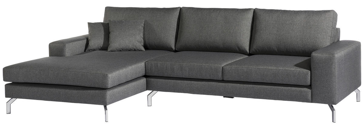 ECKSOFA Anthrazit Flachgewebe  - Anthrazit/Silberfarben, Design, Textil/Metall (175/294cm) - Max Winzer