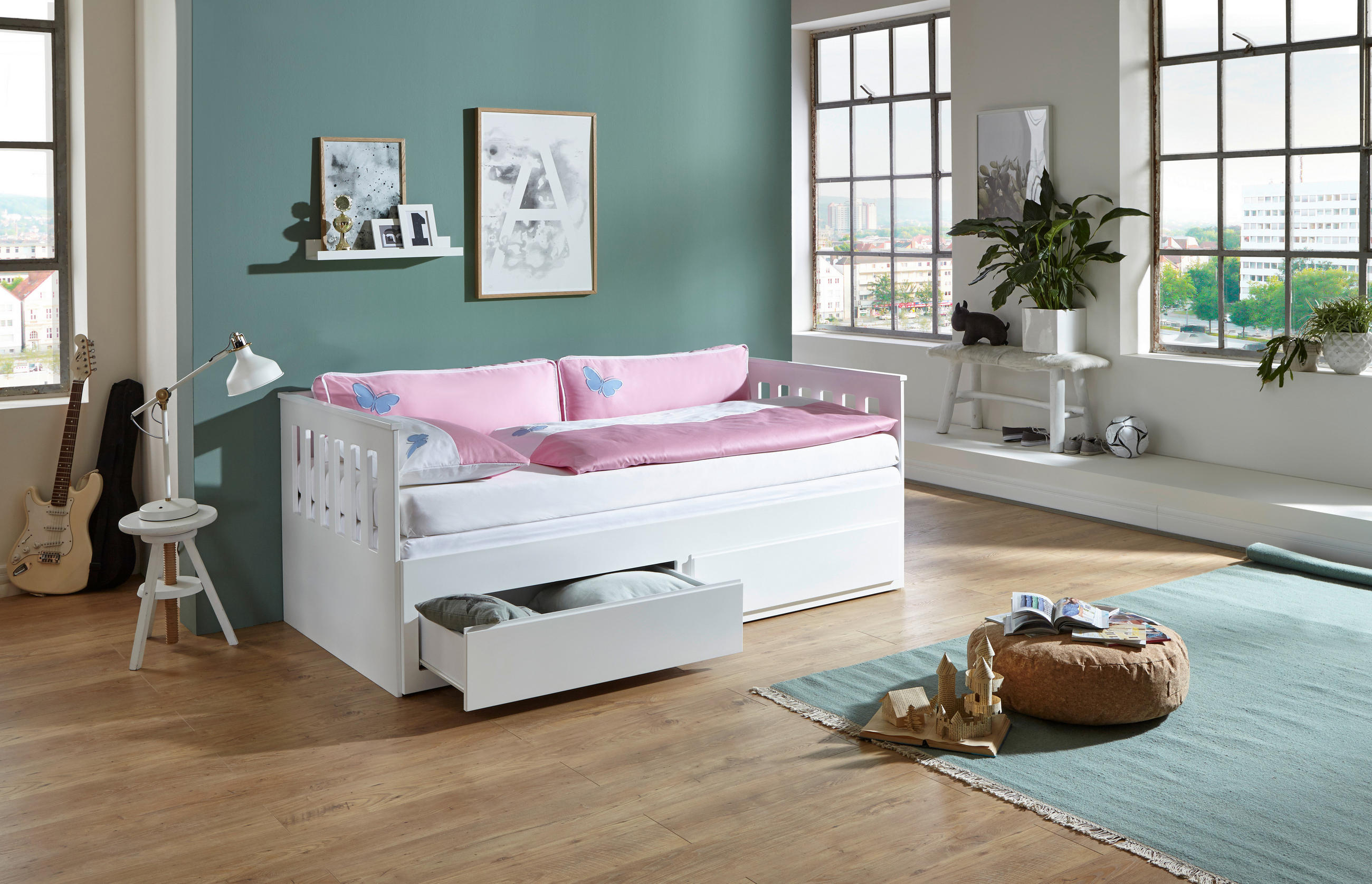 AUSZIEHBETT 90-180/200 cm  in Weiß  - Weiß, KONVENTIONELL, Holz/Holzwerkstoff (90-180/200cm) - Carryhome