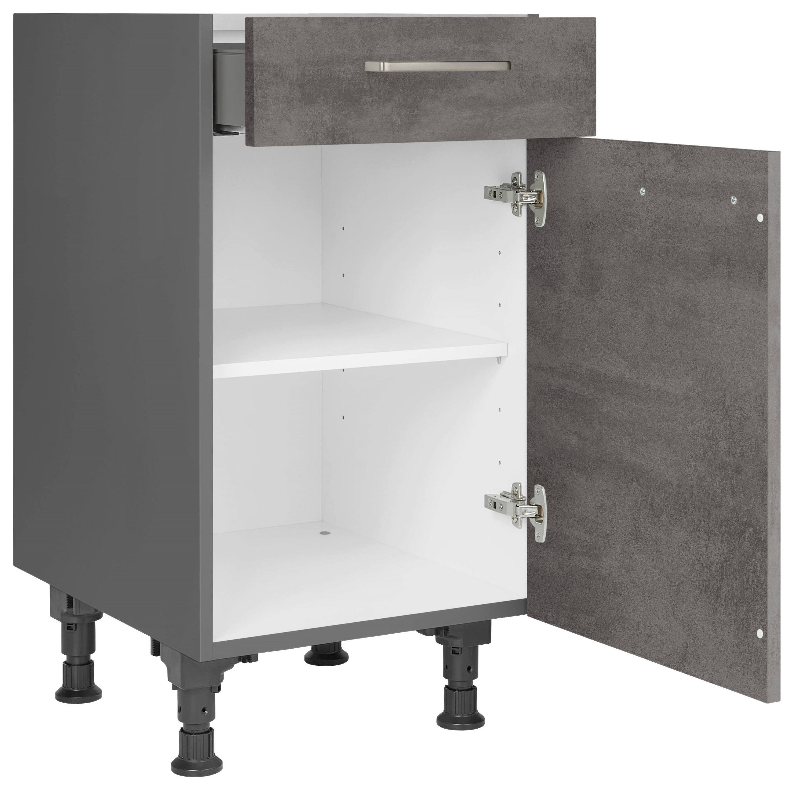 SCHUBKASTENUNTERSCHRANK 45/87/56 cm  in Schieferfarben  - Schieferfarben/Edelstahlfarben, MODERN, Holzwerkstoff/Metall (45/87/56cm) - Nobilia