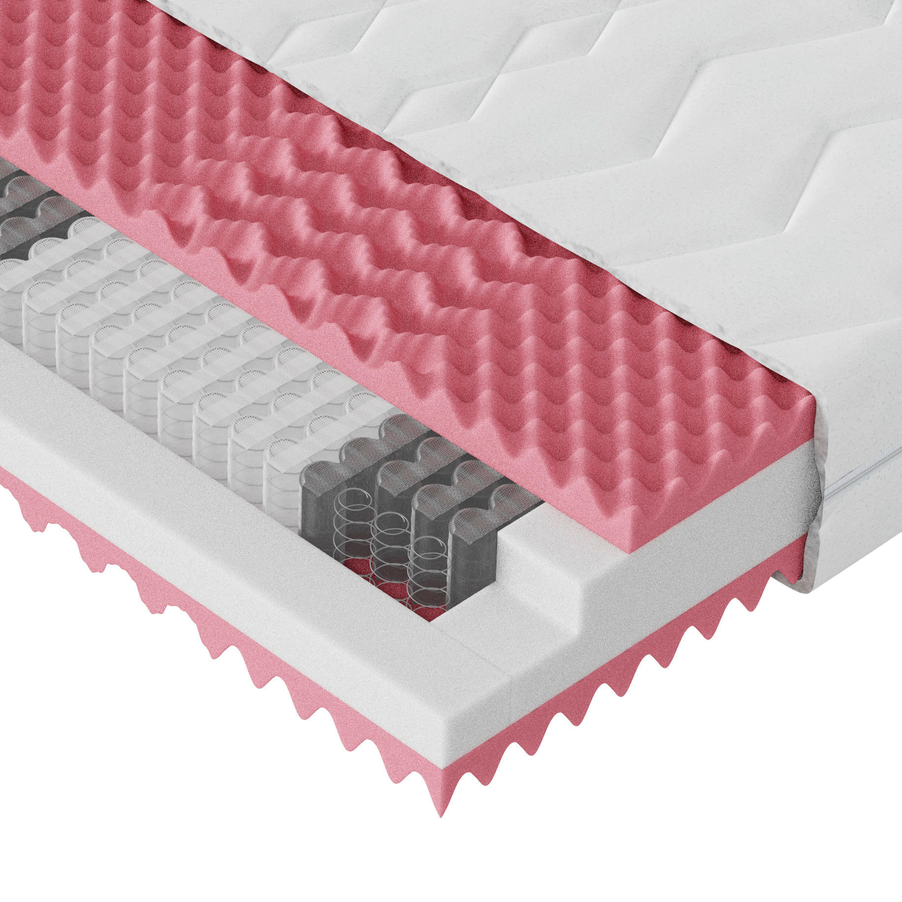 TASCHENFEDERKERNMATRATZE 90/190 cm Höhe ca. 22 cm  H2 = mittel  - Weiss, Textil (90/190cm) - Boxxx