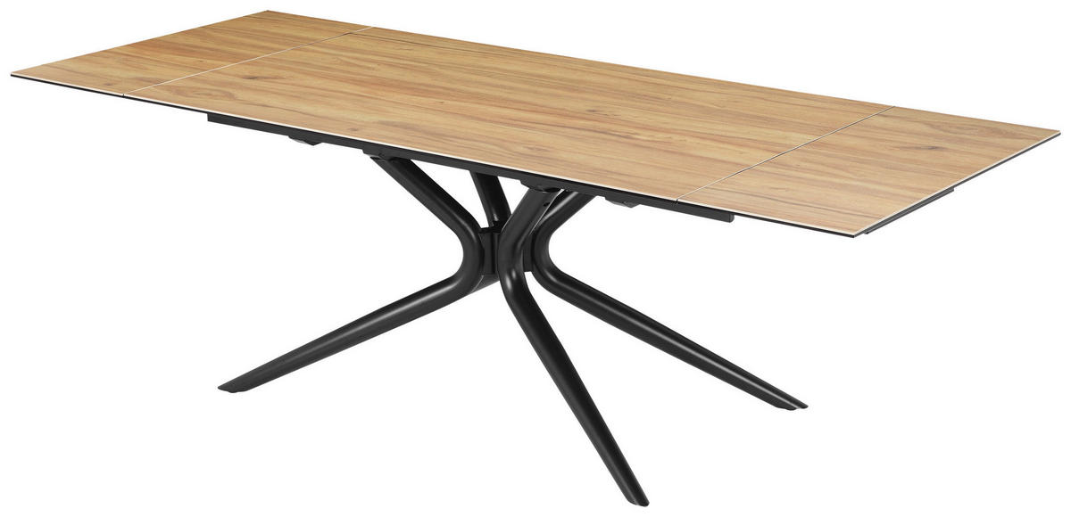 ESSTISCH 160-240/90/76 cm  Metall, Glas, Keramik ausziehbar rechteckig Schwarz, Teakfarben  - Schwarz/Teakfarben, MODERN, Glas/Keramik (160-240/90/76cm) - P & B