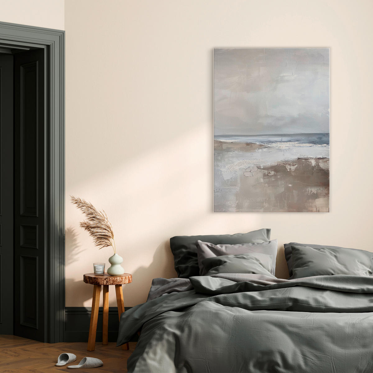 OBRAZ NA PLÁTNE, abstraktné, 70/100 cm  - sivá/biela, Design, kompozitné drevo/textil (70/100cm) - Monee