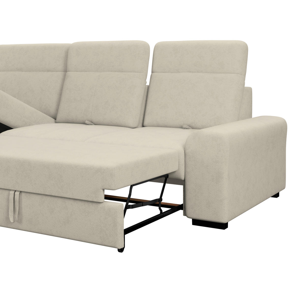 ECKSOFA Beige Chenille Rücken echt, Kopfteilverstellung  - Beige/Schwarz, KONVENTIONELL, Holz/Textil (203/286cm) - MID.YOU