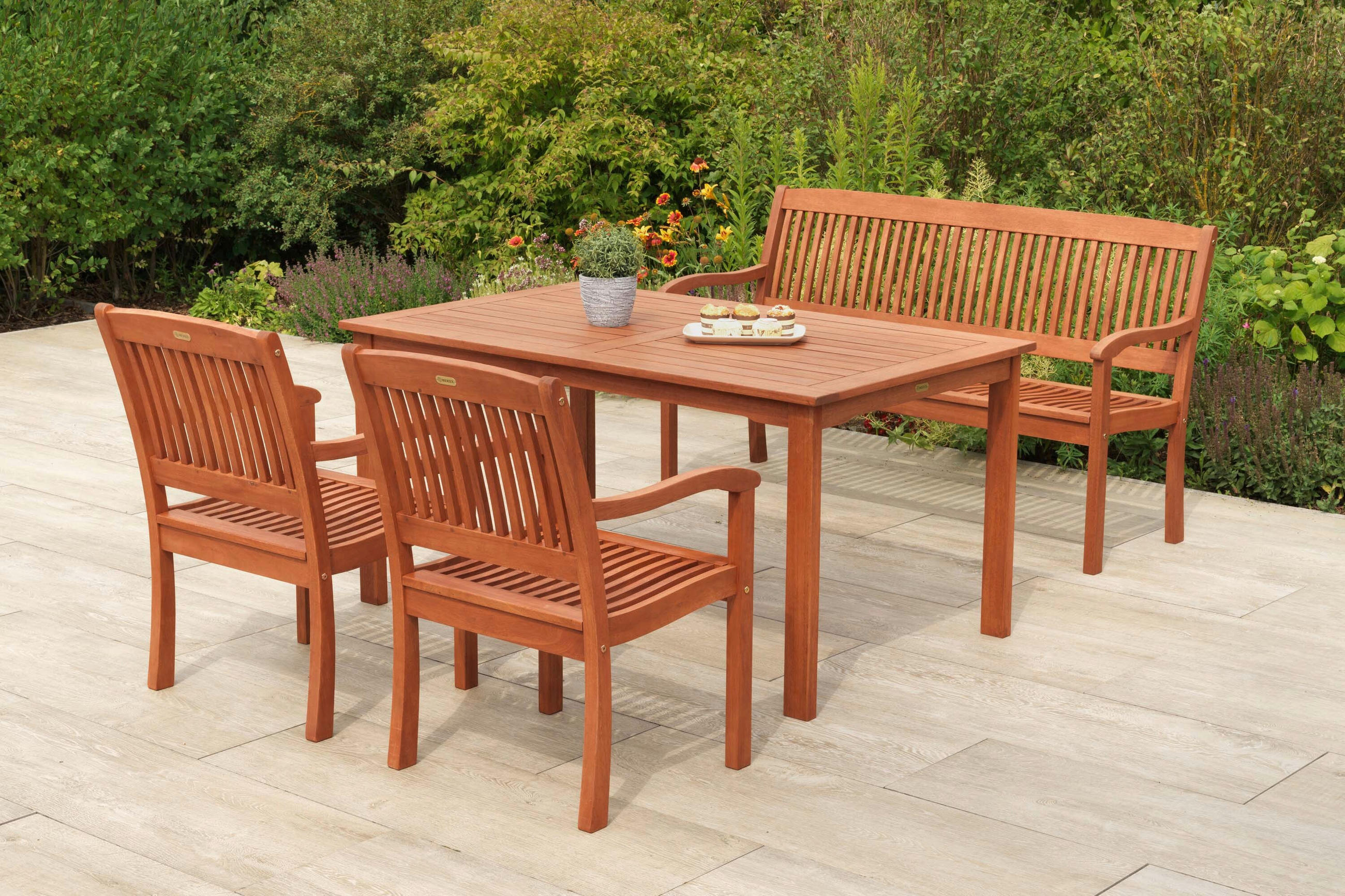 GARTENTISCHGRUPPE Eukalyptusholz Hartholz  - Eukalyptusholzfarben, KONVENTIONELL, Holz - Gardenson