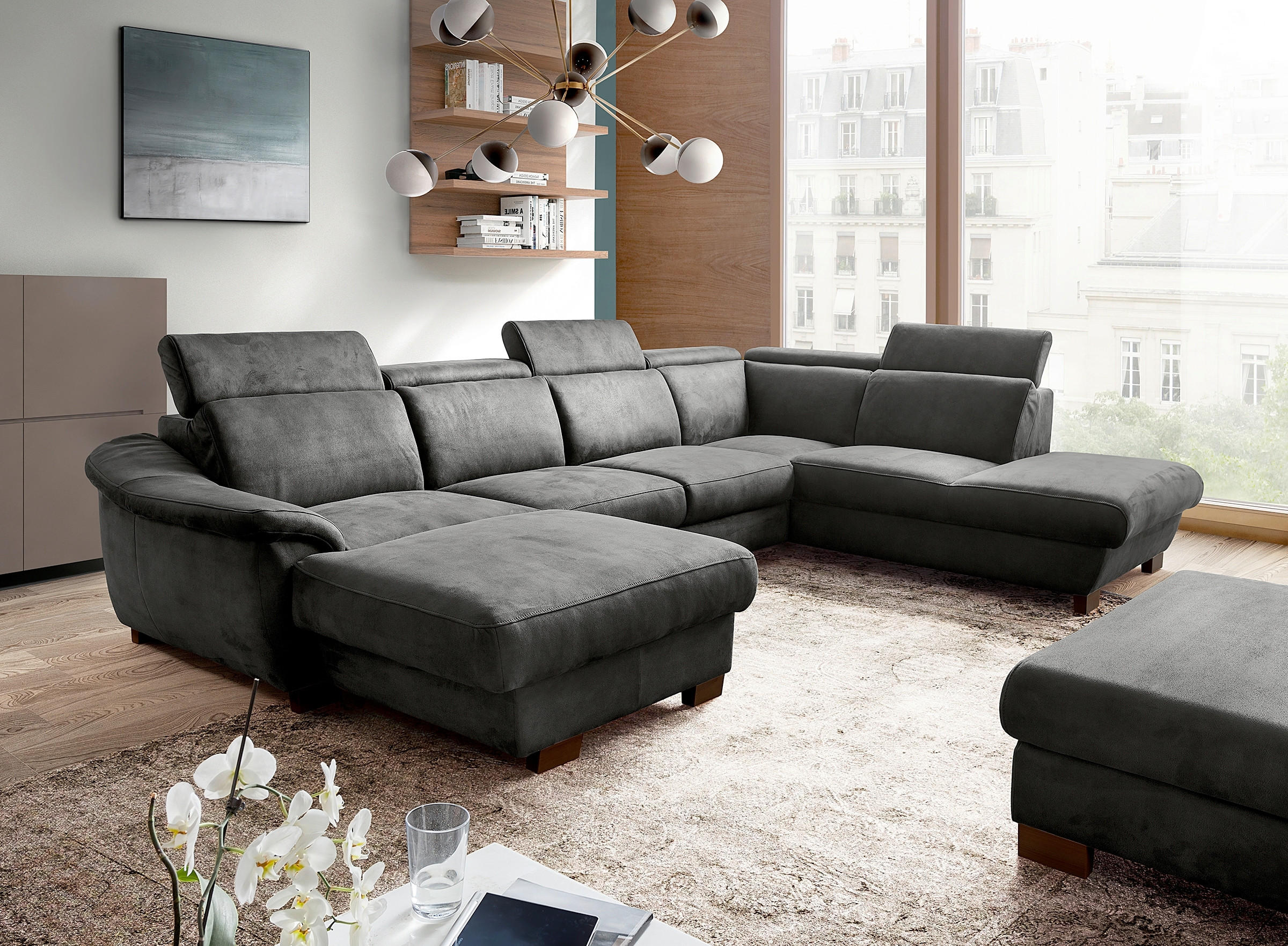 WOHNLANDSCHAFT TREND in Mikrofaser Anthrazit  - Wengefarben/Anthrazit, Design, Holz/Textil (238/347/273cm) - Livetastic