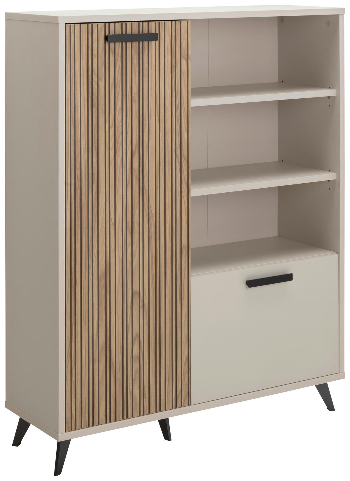 VISOKA KOMODA, bež, barve hrasta  - temno siva/barve hrasta, Moderno, kovina/leseni material (110/132/35cm) - Xora