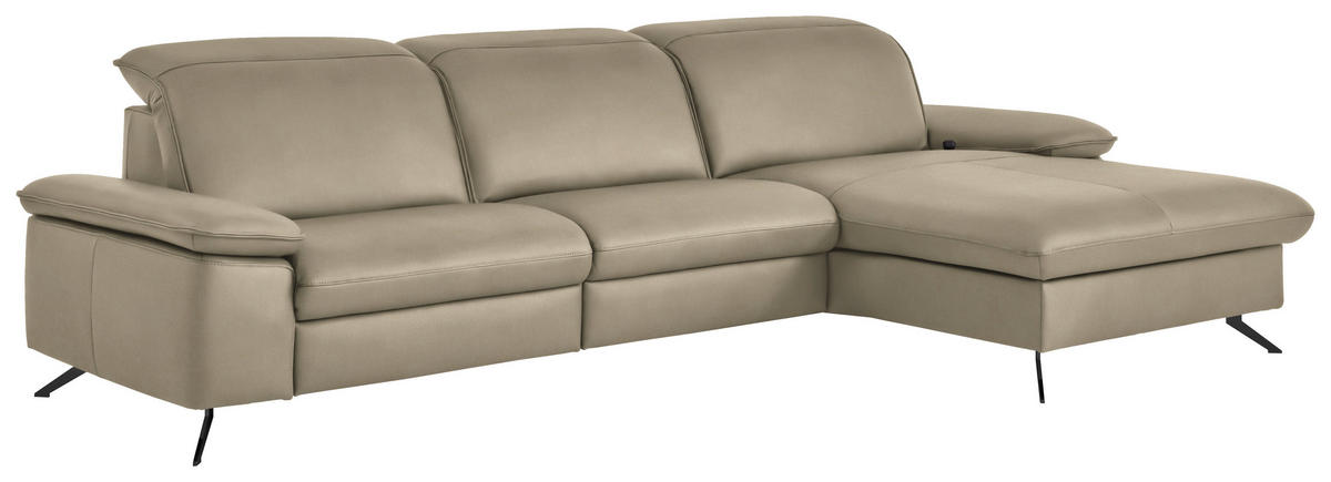 ECKSOFA  Echtleder Sandfarben  - Sandfarben/Schwarz, Design, Leder/Metall (307/169cm) - Beldomo Premium
