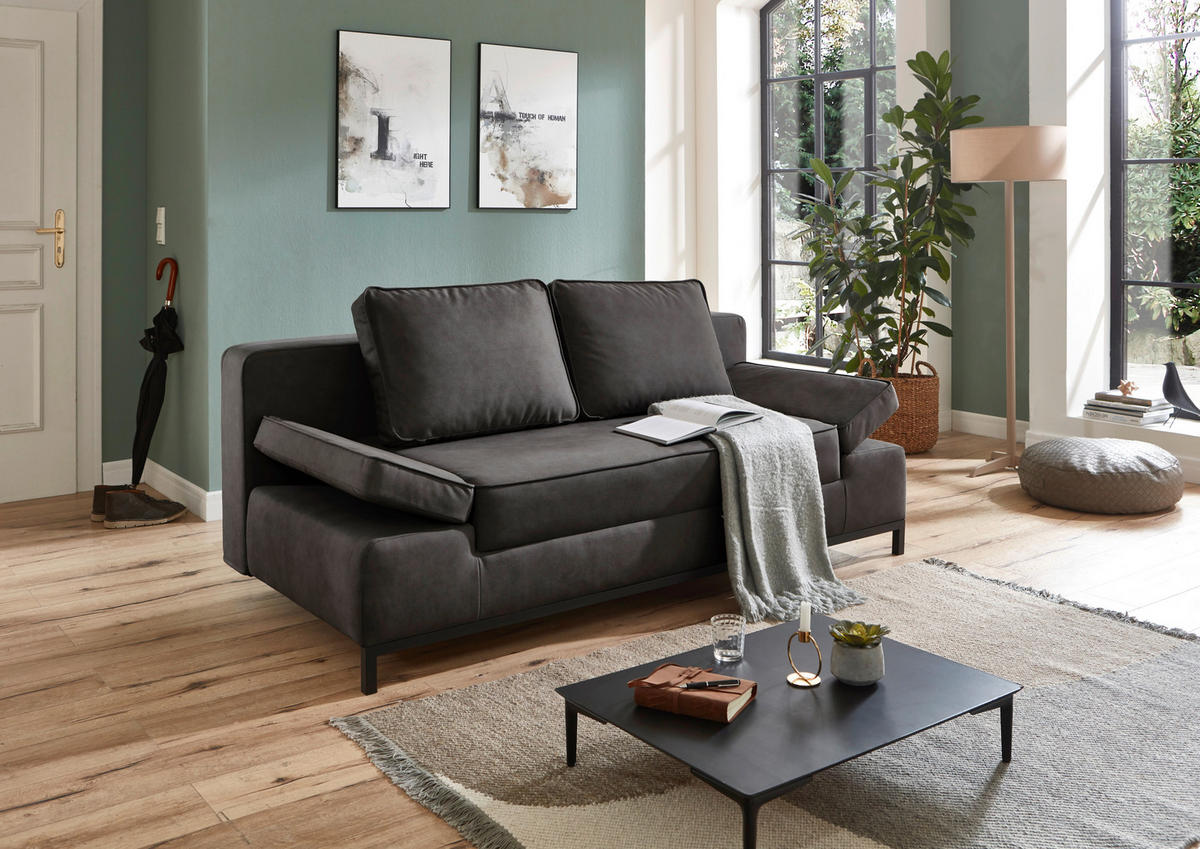 SCHLAFSOFA  mit Mikrofaser Anthrazit  - Anthrazit/Schwarz, KONVENTIONELL, Kunststoff/Textil (202/90/97cm) - Carryhome