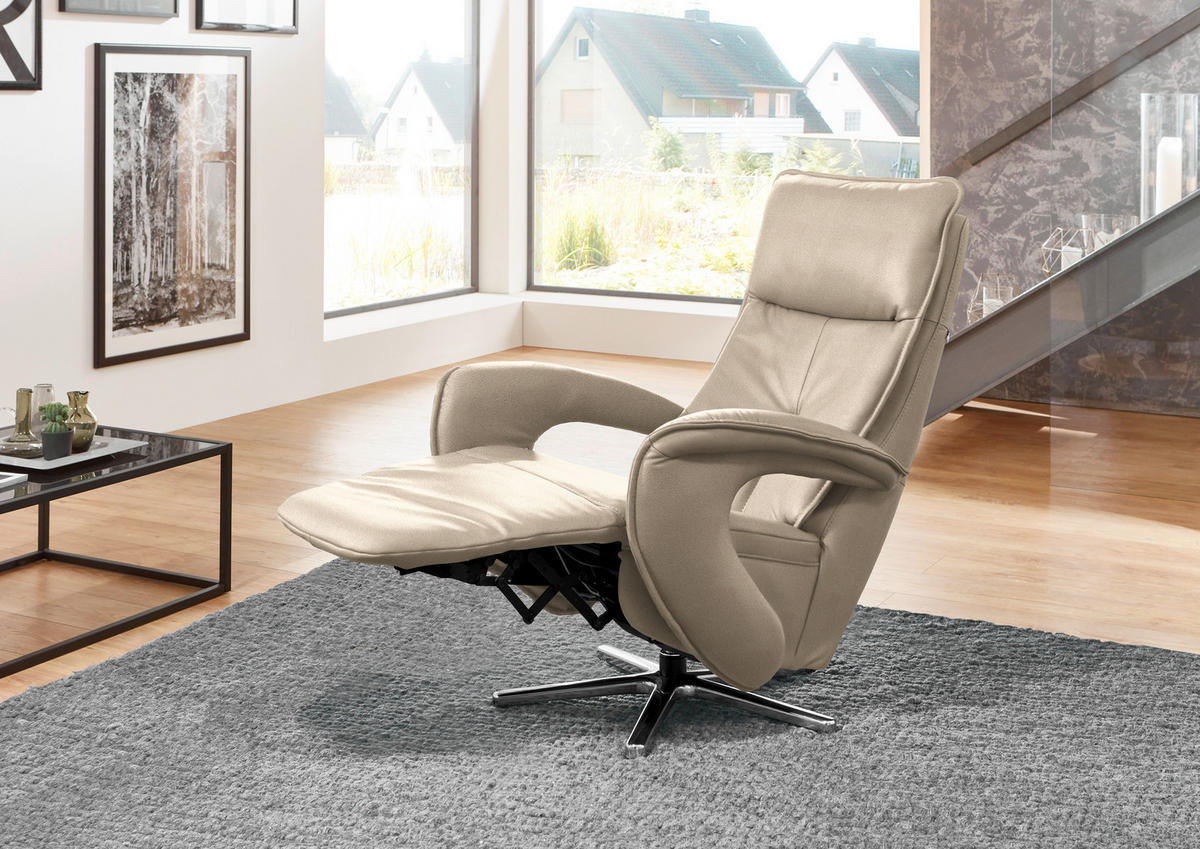 RELAXSESSEL in Textil Naturfarben, Sandfarben  - Sandfarben/Chromfarben, Design, Textil/Metall (77/110/87cm) - Valdera