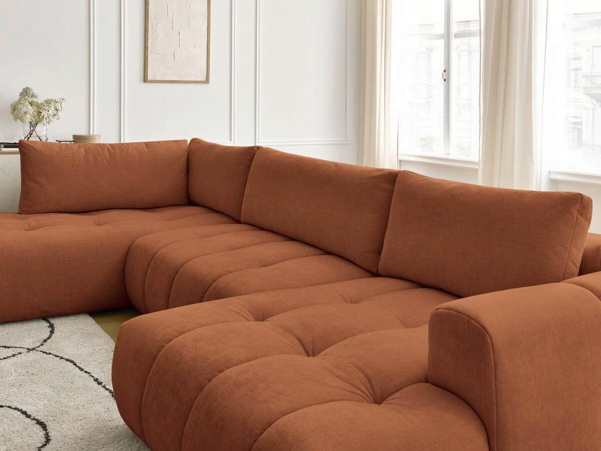 WOHNLANDSCHAFT  FUJI  Orange Leinenoptik  - Schwarz/Orange, MODERN, Kunststoff/Textil (204/377/160cm)