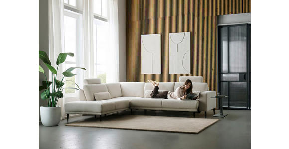 ECKSOFA Dieter Knoll Beige Chenille  - Beige/Schwarz, Design, Textil/Metall (254/303cm) - Dieter Knoll