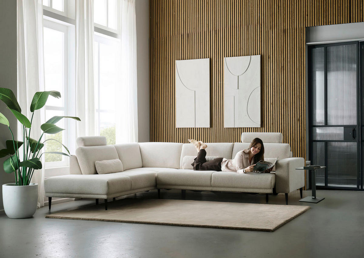 ECKSOFA Dieter Knoll Beige Chenille  - Beige/Schwarz, Design, Textil/Metall (254/303cm) - Dieter Knoll