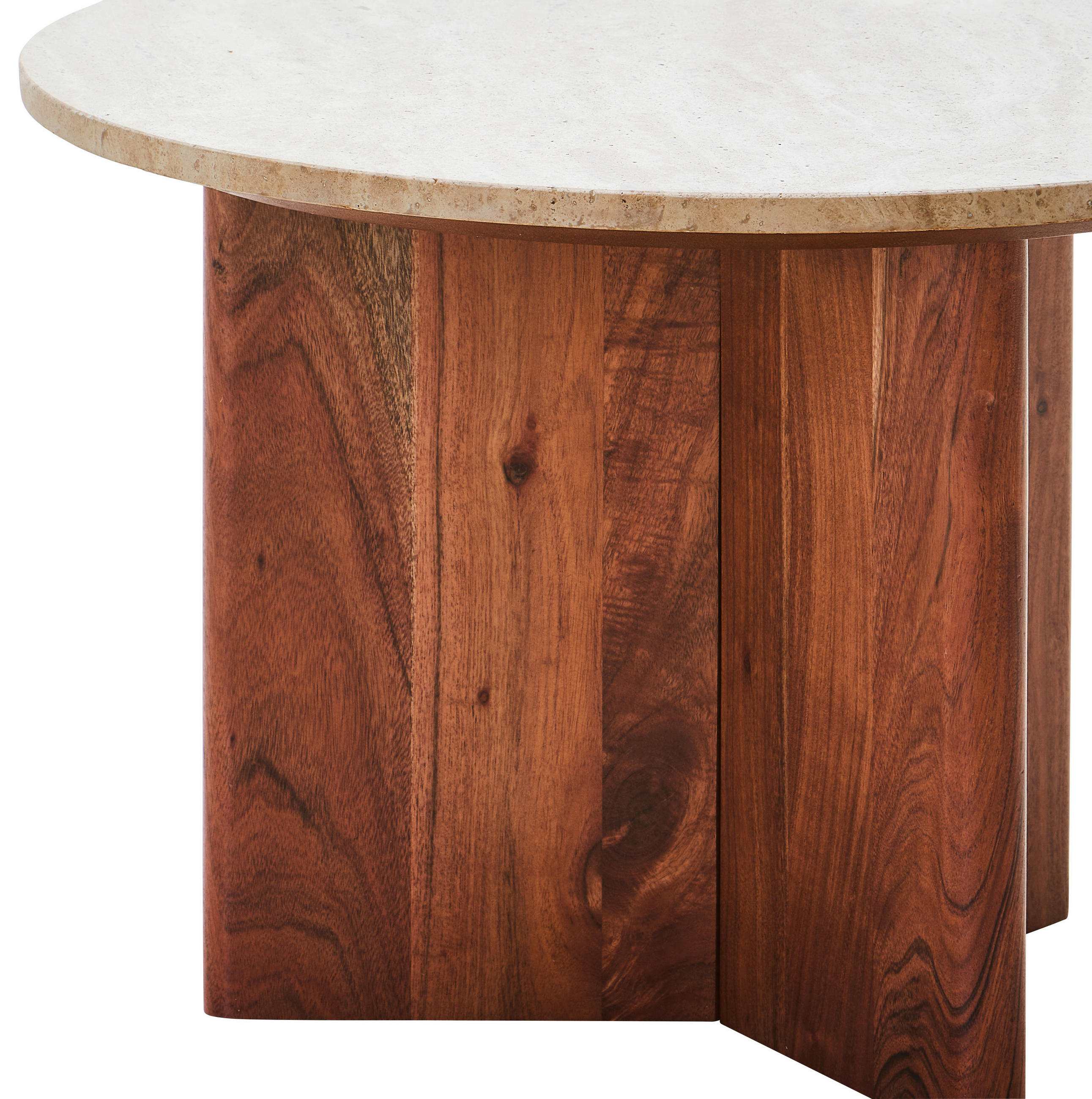 Thumbnail - Livetastic Couchtisch, Natur, Holz, Stein, Akazie, vollmassiv, Marmoroptik, Sockel, 60x60x40 cm, einfacher Aufbau, Wohnz...