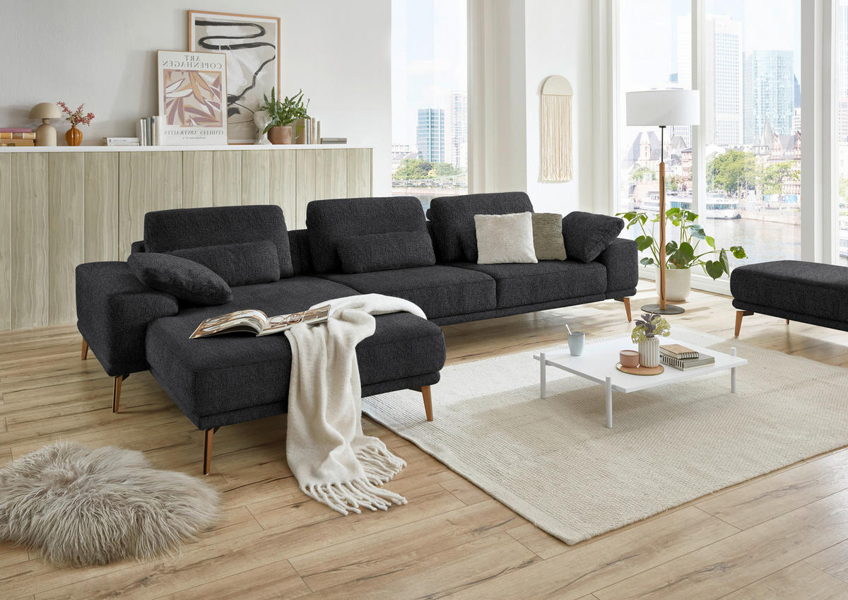 ECKSOFA in Flachgewebe Schwarz  - Wildeiche/Schwarz, Design, Holz/Textil (193/334cm) - Niels Andersson