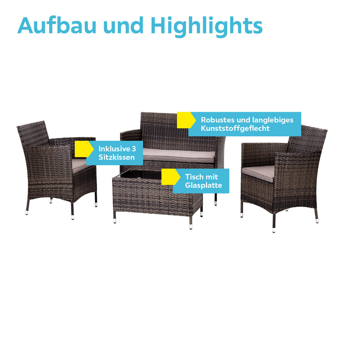 LOUNGEGARNITUR 4-teilig   Stahl  - Dunkelbraun/Creme, MODERN, Glas/Kunststoff - Ondega