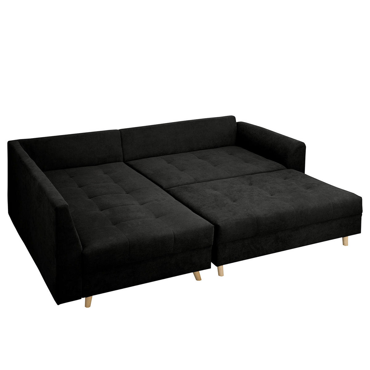 ECKSOFA inkl. Hocker Ariella Schwarz Mikrofaser Rückenkissen, Hocker  - Schwarz/Naturfarben, Design, Holz/Textil (161/231cm) - Livetastic