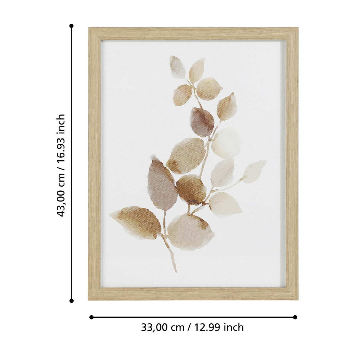DRUCKGRAFIK Blätter Braun, Weiß, Taupe  - Taupe/Nussbaumfarben, Trend, Glas/Papier (33/1,6/43cm) - Eglo